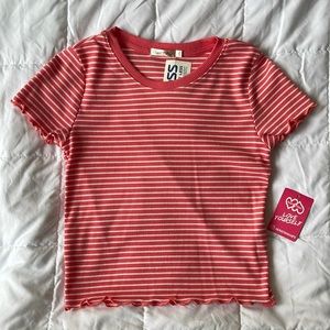 Pink and white striped crew neck baby tee